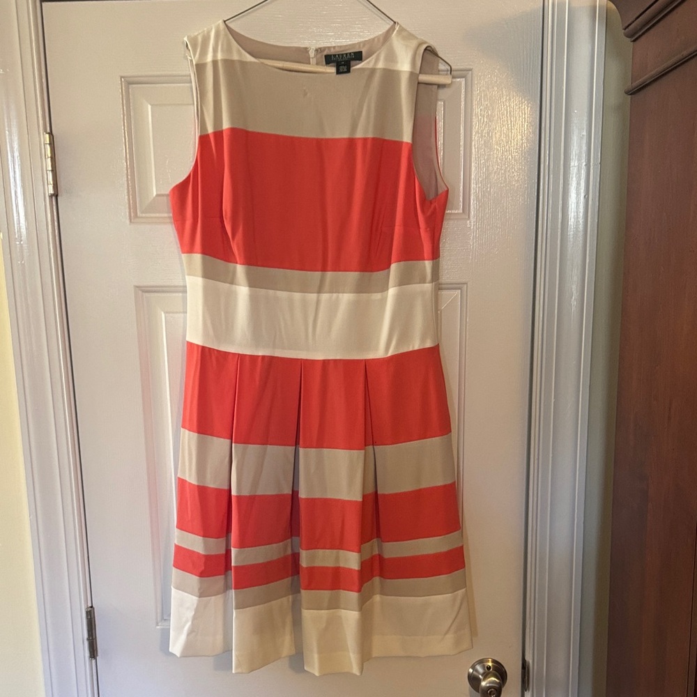 Ralph Lauren Coral and Cream Striped Midi Dress